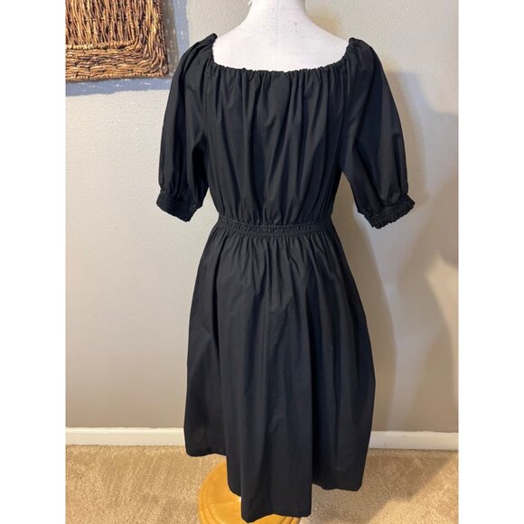 Gap Midi Dress M Medium Black Puff Sleeve Pockets Cotton Poplin A Line Washable - Picture 5 of 11